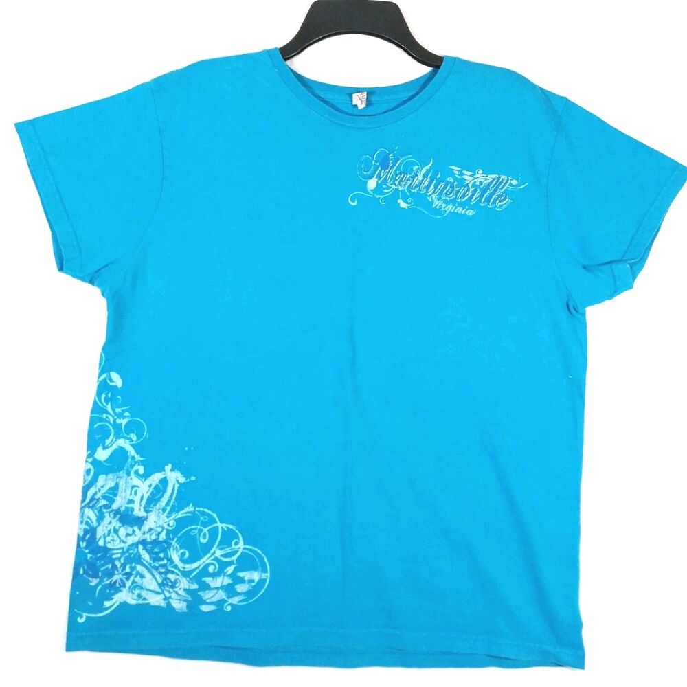 VTG Martinsville Virginia Graphic T Shirt Blue Y2K  Distressed Mens XL #E78